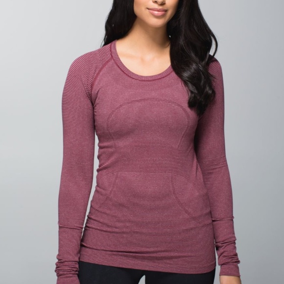 Lululemon Swiftly Tech Long Sleeve Crew Sz 4 Tonka Stripe Heathered Rust Berry - Picture 1 of 14